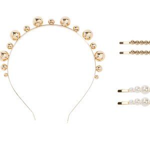 Beaded Gold Tone Headband with Beaded Hairclips | Elegant Hair Accessories